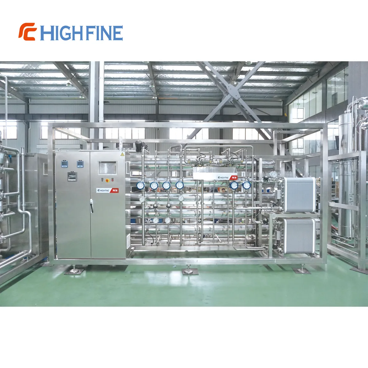 Purified water generation skid with control cabinet