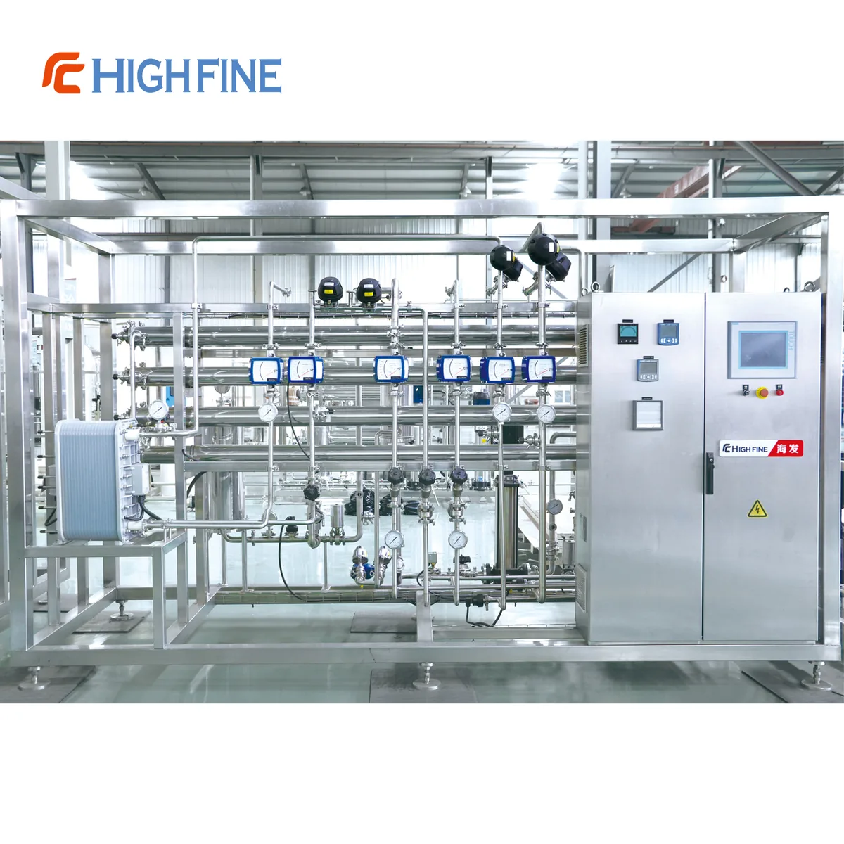Reverse osmosis purified water skid with instruments and control panel